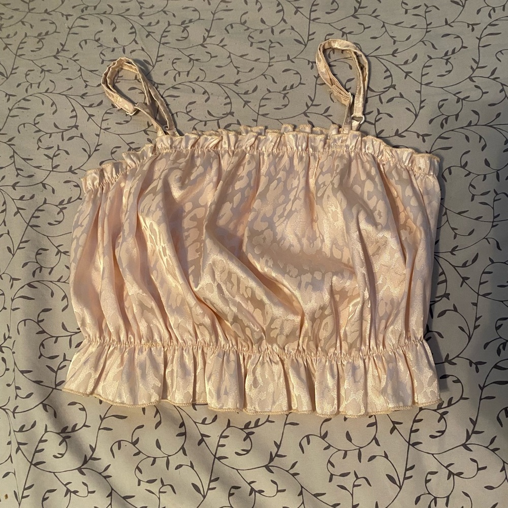 Stretchy frilled satin leopard print crop top